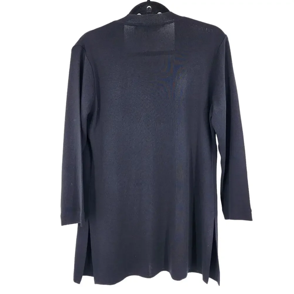 Misook Women's Black Open Front Hem Split  Pocket Knit Sweater Size Small